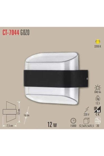 Cata CT-7044 GOZO 12W DIŞ MEKAN DEKORATİF APLİK GÜNIŞIĞI - 2