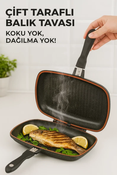 Özkent Granit Çift Taraflı Ikiz Et Balık Izgara Tavası 36 Cm ürün görseli