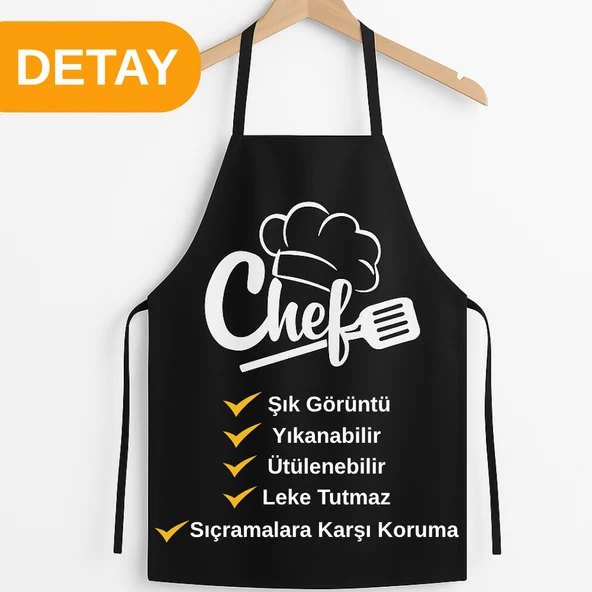 Mutfak Önlüğü Sıçramalara Dayanıklı Leke Tutmaz Yıkanabilir Chef Mutfak Önlüğü 55X65 cm - 4