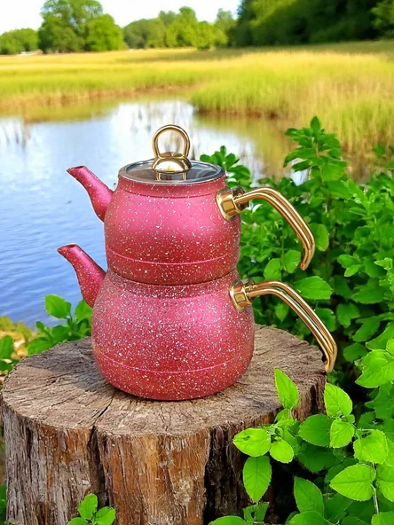 Girist Home Bordo Renk Granit Çaydanlık Takımı - 2