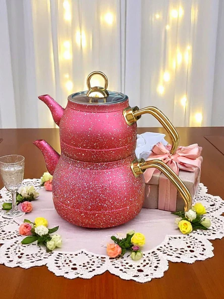 Girist Home Bordo Renk Granit Çaydanlık Takımı