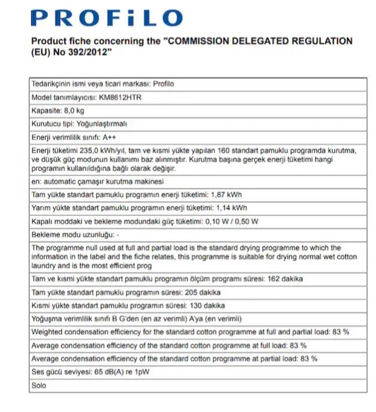 Profilo KM8612HTR 8 KG Isı Pompalı Kurutma Makinesi - 4