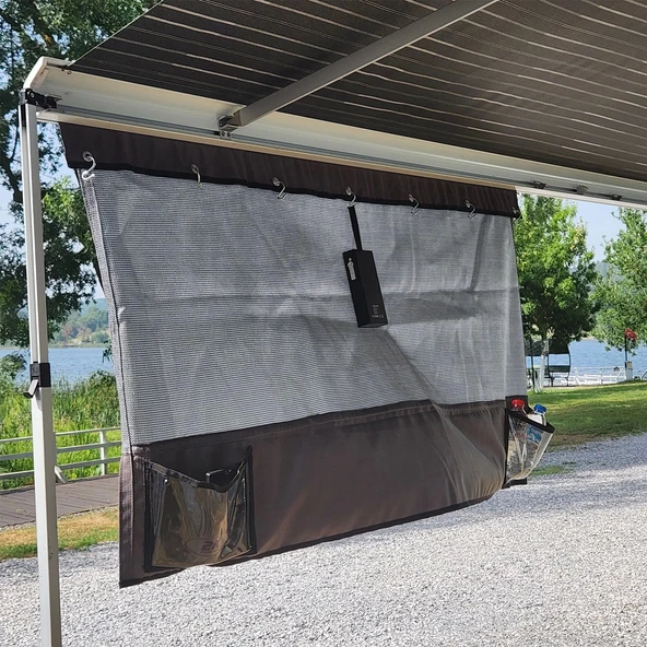 2K 150x80cm Karavan Tentesi Önü Askılı Cepli Ön Gölgelik - Resim 3