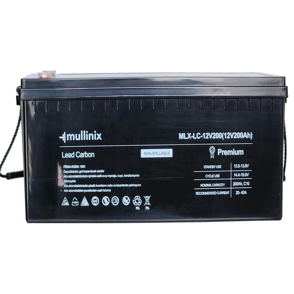 Mullinix 12V 200Ah %50 DOD 2900 Derin Döngü Kurşun Karbon Akü - 2