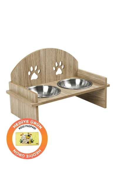 Ahşap Kedi Köpek Mama Su Kabı Standı, Metal Suluk, Kedi Köpek Halısı - 6