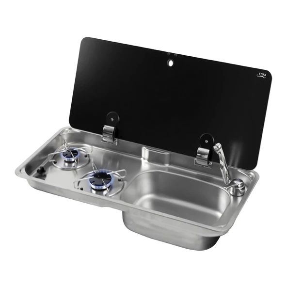 Can 1770 Cam Kapaklı 2 Gözlü Karavan Ocak Evye Kombinasyonu ürün görseli