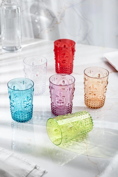 Diğer Akrilik Renkli 6'lı Kadeh & Su Meşrubat Kahve Yanı Bardağı 450 ml ( Cam Değildir )
