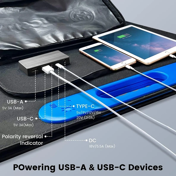 EvaCool 100W Type-C, USB Çıkışlı Katlanabilir Portatif Güneş Paneli - 4