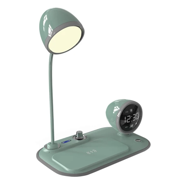 S-link SL-CW21 Yeşil Telefon Uyumlu Fast Şarj 15W Ayarlanabilir Led Işıklı LCD Ekran Double Alarmli Masa Lambası - 3