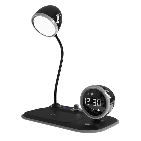 S-link SL-CW21 Siyah Telefon Uyumlu Fast Şarj 15W Ayarlanabilir Led Işıklı LCD Ekran Double Alarmli Masa Lambası - 5