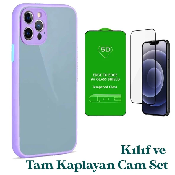 Apple iPhone 12 Pro Max Uyumlu Montreal Kılıf Ve Tam Kaplayan Cam Set Lila ürün görseli 1