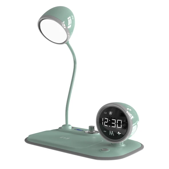 S-link SL-CW21 Yeşil Telefon Uyumlu Fast Şarj 15W Ayarlanabilir Led Işıklı LCD Ekran Double Alarmli Masa Lambası - 6