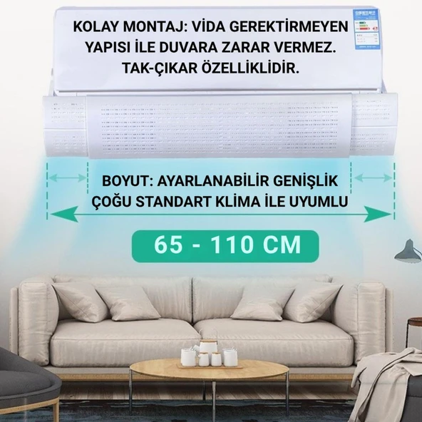 Polham Tüm Duvar Tipi Klimalara Uyumlu Hava Yönlendirme Aparatı, Yön Ayarlı Delikli Klima Siperik - 4