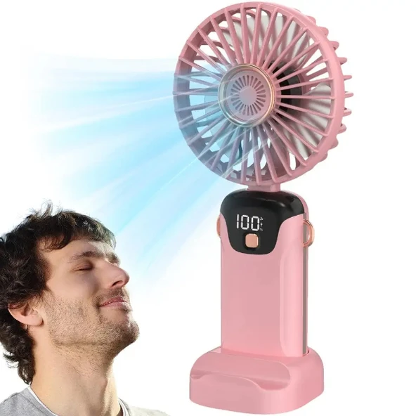 USB Şarjlı Taşınabilir Katlanabilir El Fanı Pembe Renk - 2