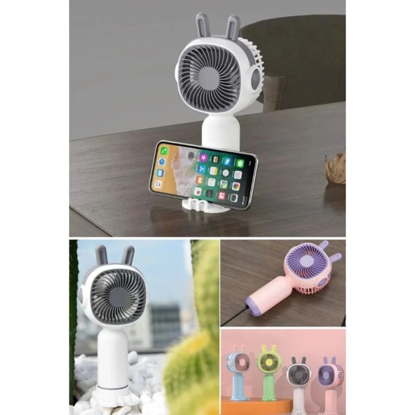 Telefon Tutuculu Şarjlı Mini El Fanı - 3