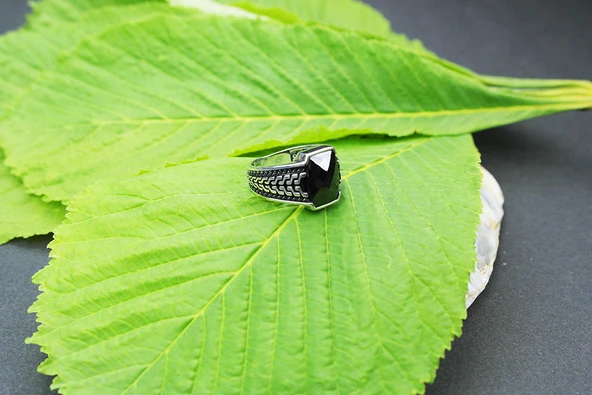 Fasetli Opsidyen Taşlı Gece Sancaktarı Yüzük - 2