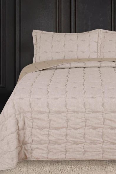 Lesya Nakışlı Elyaf Dolgulu Çift Kişilik 240x260 Cm Yatak Örtüsü Bej ürün görseli