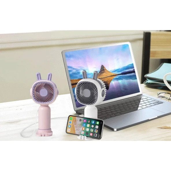 Telefon Tutuculu Şarjlı Mini El Fanı - 4