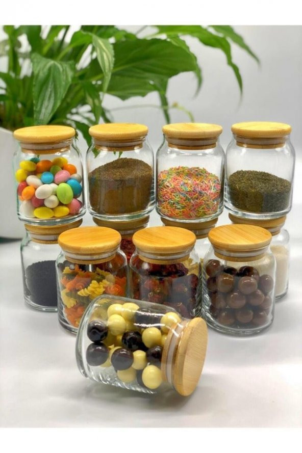 Gönül Porselen Bambu Kapaklı Cam Kavanoz 12li 500 ml G2734