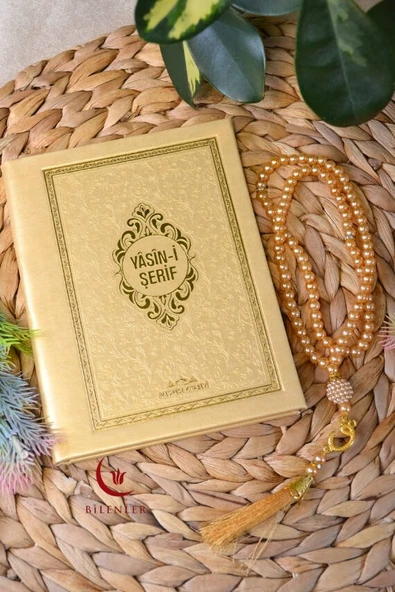 Tül Keseli İnci Tesbihli Yasin Kitabı Çanta Boy Termo Deri Kaplı Gold 10 Adet – Arapça, Türkçe Okunuşlu ve Mealli – 128 Sayfa  Hac Umre ve Mevlit Hediyeliği - Resim 5