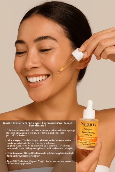 Aydınlatıcı ve Beyazlatıcı Yüz Serumu C Vitamini Alpha-Arbutin & Niacinamide - 30ml - 5