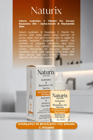 Aydınlatıcı ve Beyazlatıcı Yüz Serumu C Vitamini Alpha-Arbutin & Niacinamide - 30ml - 4