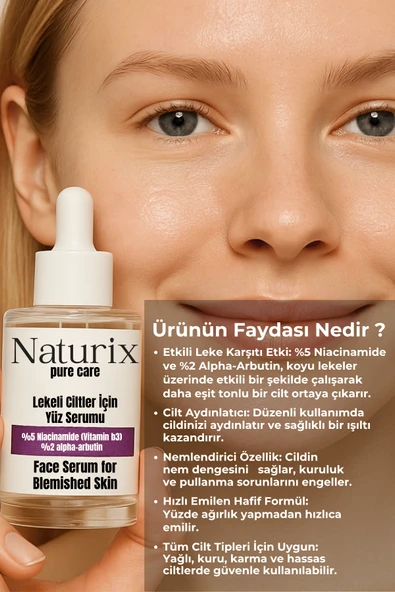 Leke Karşıtı Yüz Serumu %5 Niacinamide & %2 Alpha-Arbutin Lekeli Ciltler İçin Etkili Bakım - 30ml - 5