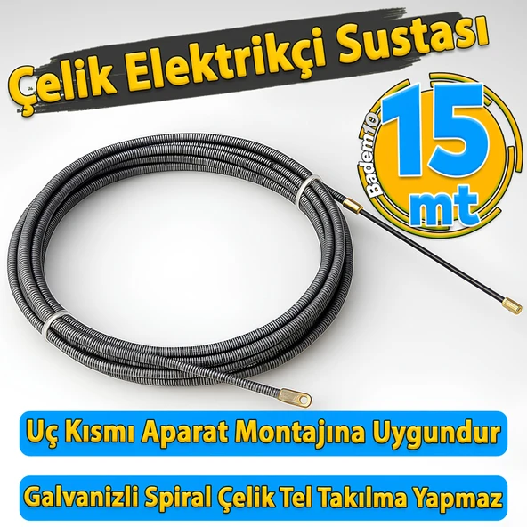 15 Metre Çelik Susta Elektrikçi Kablo Kanalı Geçirme Çekme Teli Sustası Yayı Spiral Çelik Kılavuz ürün görseli
