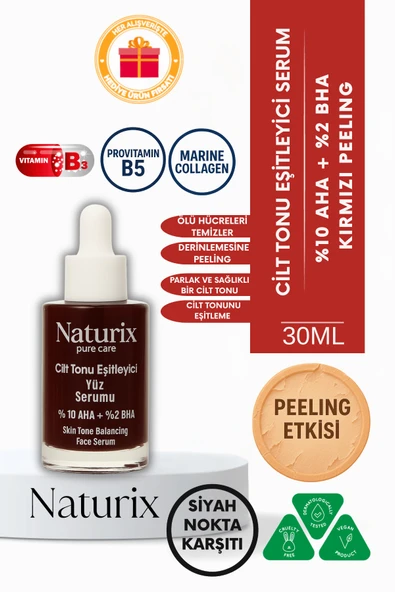 Cilt Tonu Eşitleyici Serum %10 AHA + %2 BHA Kırmızı Peeling Etkisi - 30 Ml