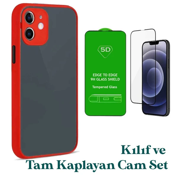 Apple iPhone 12 Uyumlu Montreal Kılıf Ve Tam Kaplayan Cam Set Kırmızı ürün görseli 1