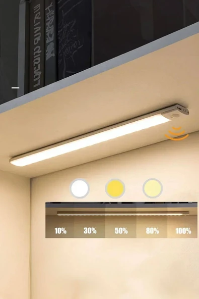 Plentiful Hareket Sensörlü Şarjlı Kablosuz USB Şarjlı LED Gece Lambası 3 Renk Kısılabilir Mutfak Dolap Tezgah Aplik