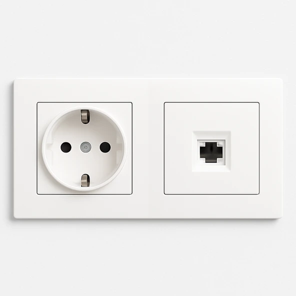 Karen Çiftli Priz Çerçevesi Uyumlu Topraklı Elektrik Prizi Telefon Hat Girişi Ofis ve Ev Kullanımı