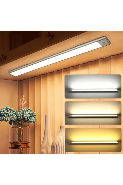 Plentiful Hareket Sensörlü Şarjlı Kablosuz USB Şarjlı LED Gece Lambası 3 Renk Kısılabilir Mutfak Dolap Tezgah Aplik - 2