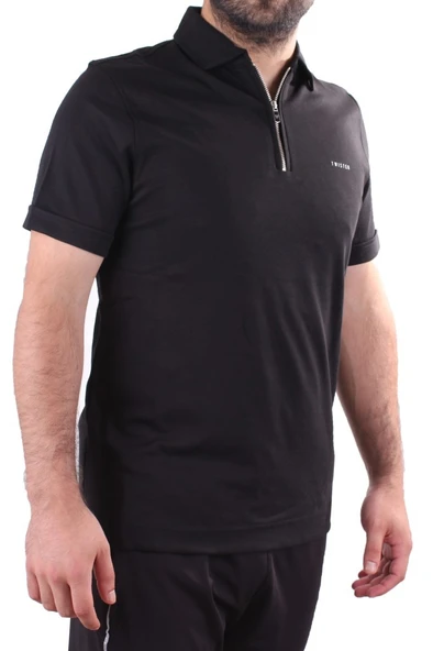 Twister 2298 Siyah Günlük Kısa Kol Normal Kesim Pamuklu Fermuarlı Polo Yaka Erkek Tişört - Resim 3
