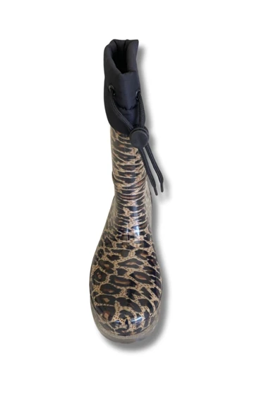 Konçlu Peluşlu Kadın Yağmur Çizmesi 36-40 Leopar - 3