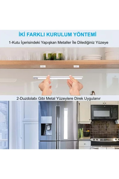 Plentiful Hareket Sensörlü Şarjlı Kablosuz USB Şarjlı LED Gece Lambası 3 Renk Kısılabilir Mutfak Dolap Tezgah Aplik - 4