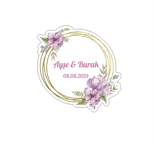 Kalpli Kına Nişan Düğün 3x3 cm özel etiket / 50 adet sticker