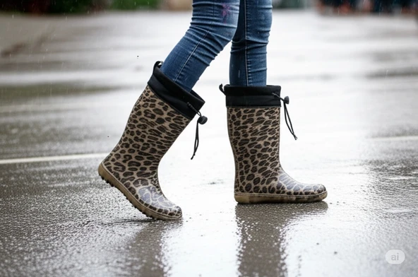 Konçlu Peluşlu Kadın Yağmur Çizmesi 36-40 Leopar Desenli ürün görseli