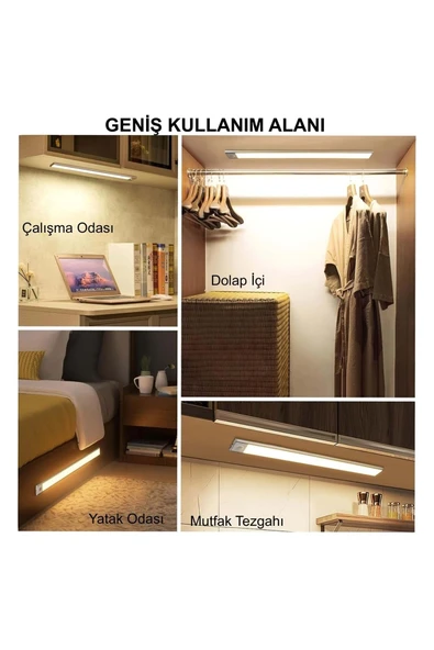 Plentiful Hareket Sensörlü Şarjlı Kablosuz USB Şarjlı LED Gece Lambası 3 Renk Kısılabilir Mutfak Dolap Tezgah Aplik - 7