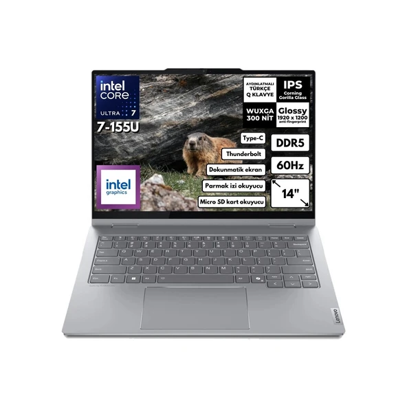 ThinkBook 14 2-in-1 G4 IML Intel Core Ultra 7 155U 16GB DDR5-5600 Mhz Ram 512GB SSD Freedos 14" WUXGA IPS Panel Dokunmatik Ekran Laptop 21MX002VTR - 2