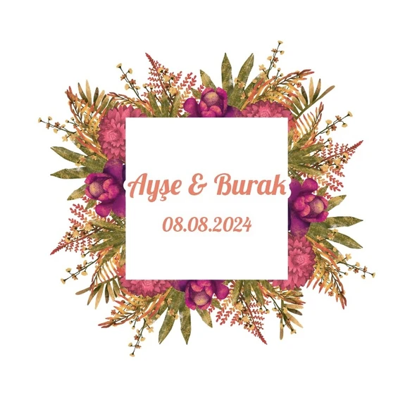 Sonbahar Çiçekli Kına Nişan Düğün 3x3 cm özel etiket / 50 adet sticker