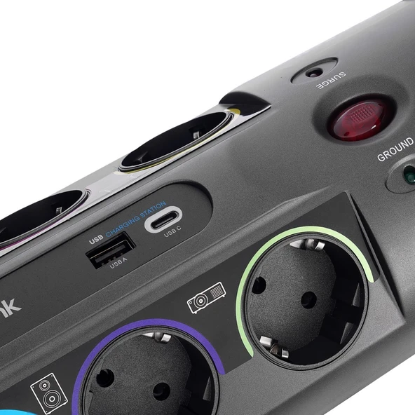 S-link PRZ01 PrizHive 3M 1860 Joule 1.5mm 1 Usb 1 TypeC 2.1A/5V 16A 250V 3680W 10lu Akım Korumalı Priz - 5