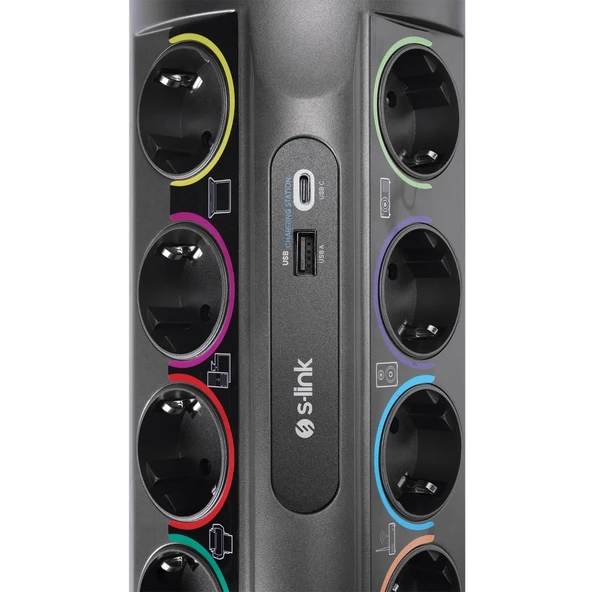 S-link PRZ01 PrizHive 3M 1860 Joule 1.5mm 1 Usb 1 TypeC 2.1A/5V 16A 250V 3680W 10lu Akım Korumalı Priz - 4