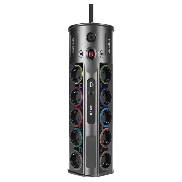 S-link PRZ01 PrizHive 3M 1860 Joule 1.5mm 1 Usb 1 TypeC 2.1A/5V 16A 250V 3680W 10lu Akım Korumalı Priz