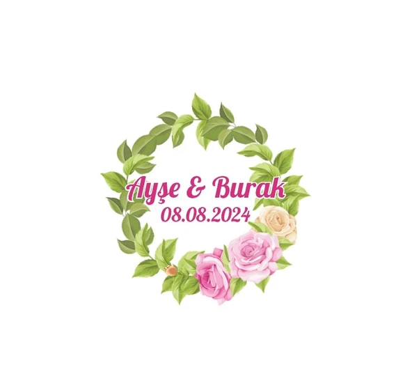 Zambak Çiçekli Açık Çelenk Etiketi Kına Nişan Düğün 3x3 cm özel etiket / 50 adet sticker