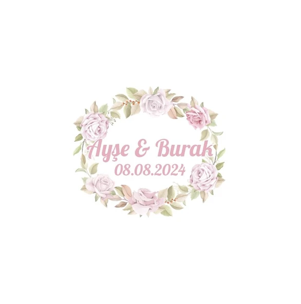 Yuvarlak Şakayık Çiçekli Etiket Kına Nişan Düğün 3x3 cm özel etiket / 50 adet sticker
