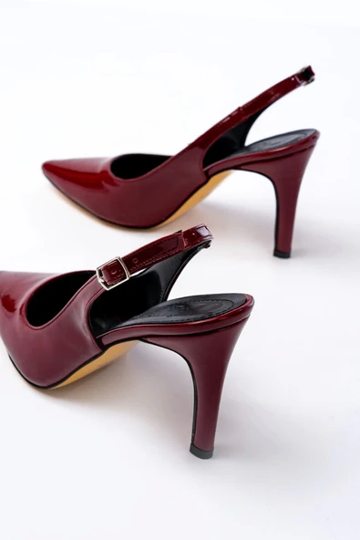 ST-1153 Bordo Rugan Günlük Arkası Açık 9 cm Topuklu Kadın Ayakkabı - 5