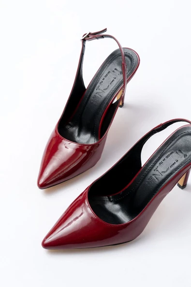 ST-1153 Bordo Rugan Günlük Arkası Açık 9 cm Topuklu Kadın Ayakkabı - 4