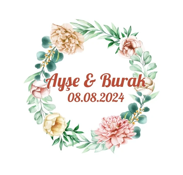 Yuvarlak Geyik Boynuzlu Çiçek Etiketi Kına Nişan Düğün 3x3 cm özel etiket / 50 adet sticker