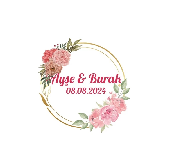 Çam Kozalaklı ve Meyveli Kare Etiket Kına Nişan Düğün 3x3 cm özel etiket / 50 adet sticker